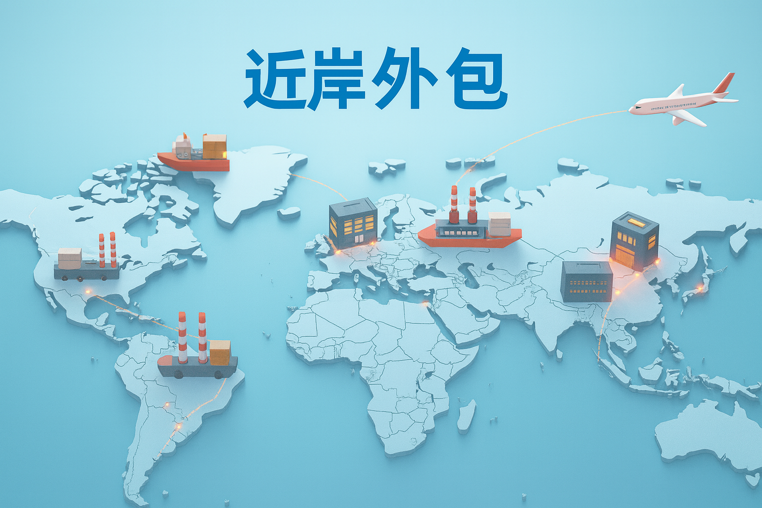 墨西哥近岸外包示意图，展示亚洲零部件在墨西哥完成组装后出口美国的产业链布局，用于说明中国企业在墨投资建厂的机会。